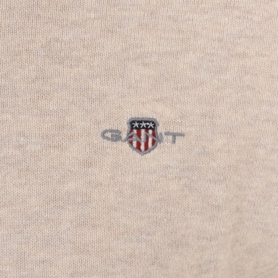 Image number 3 for Gant Classic Cotton Crew Neck Knit Jumper Beige