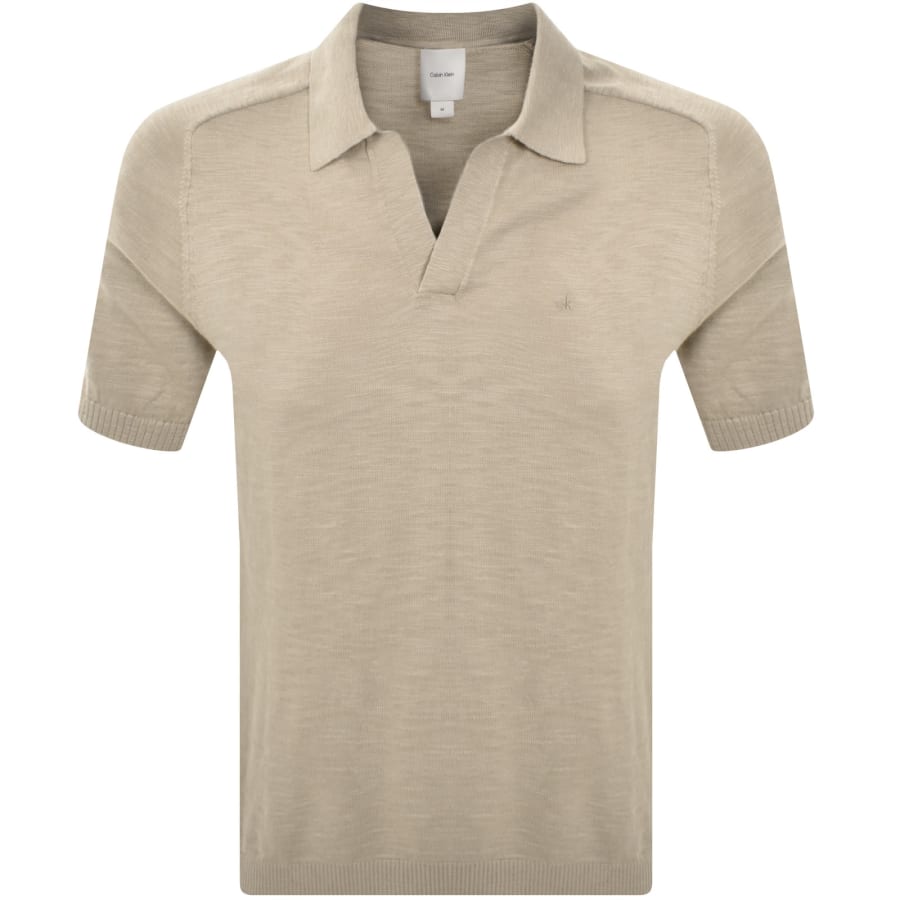 Image number 1 for Calvin Klein Knit Polo T Shirt Beige