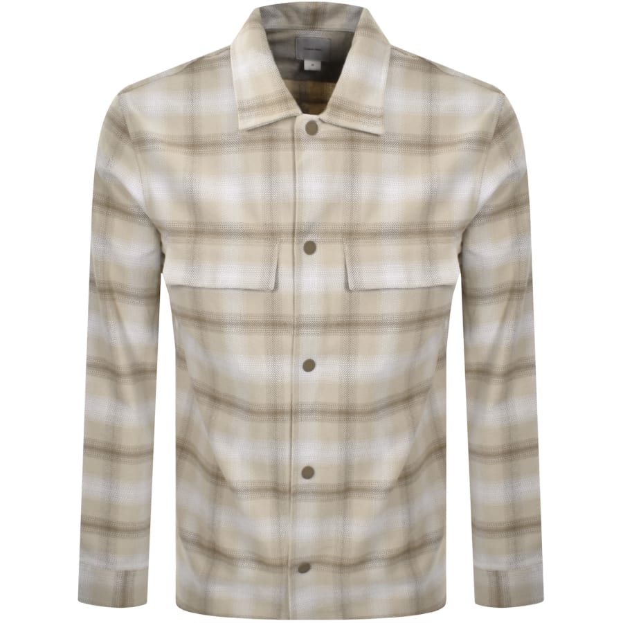 Image number 1 for Calvin Klein Twill Check Overshirt Beige