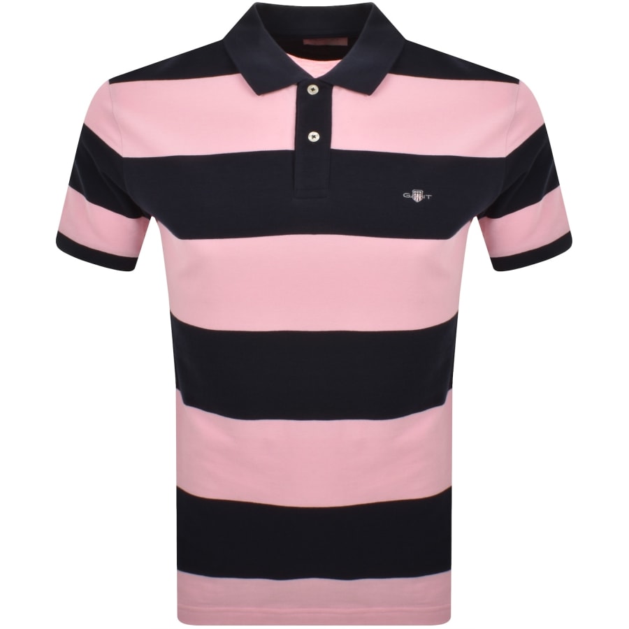 Image number 1 for Gant Block Stripe Polo T Shirt Pink