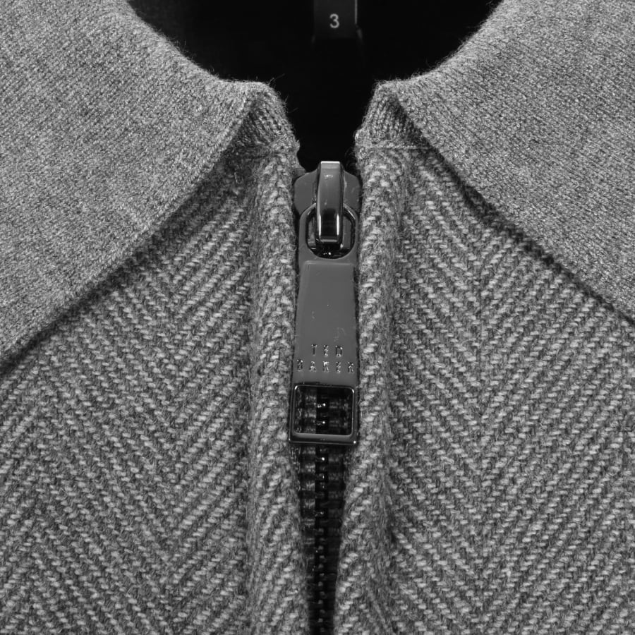 Image number 3 for Ted Baker Herringbone Zip Through Jumper Grey