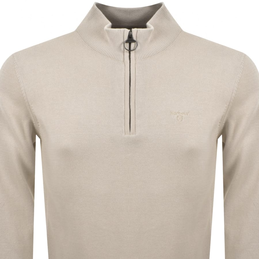 Image number 2 for Barbour Half Zip Knit Jumper Beige