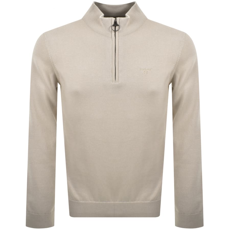 Image number 1 for Barbour Half Zip Knit Jumper Beige