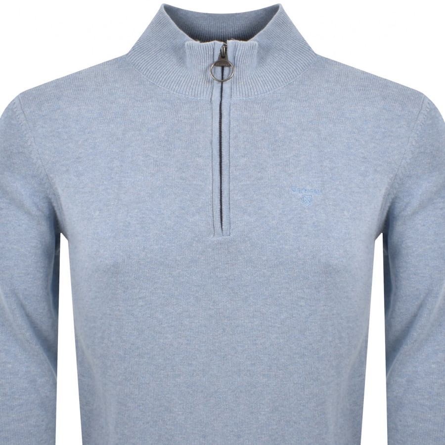 Image number 2 for Barbour Half Zip Knit Jumper Blue