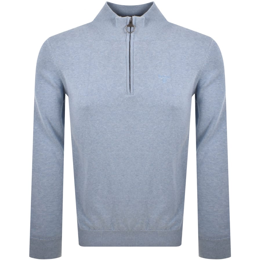 Image number 1 for Barbour Half Zip Knit Jumper Blue