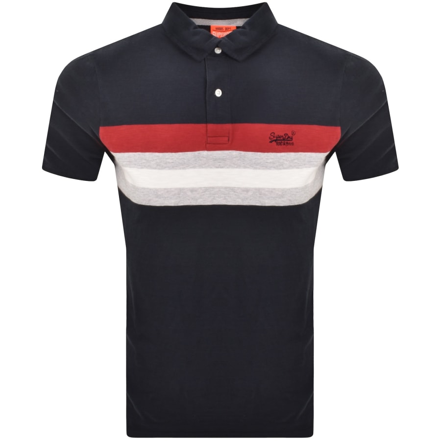 Image number 1 for Superdry Stripes Polo T Shirt Navy