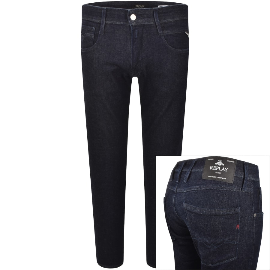 Image number 1 for Replay Anbass Slim Fit Dark Wash Jeans Blue