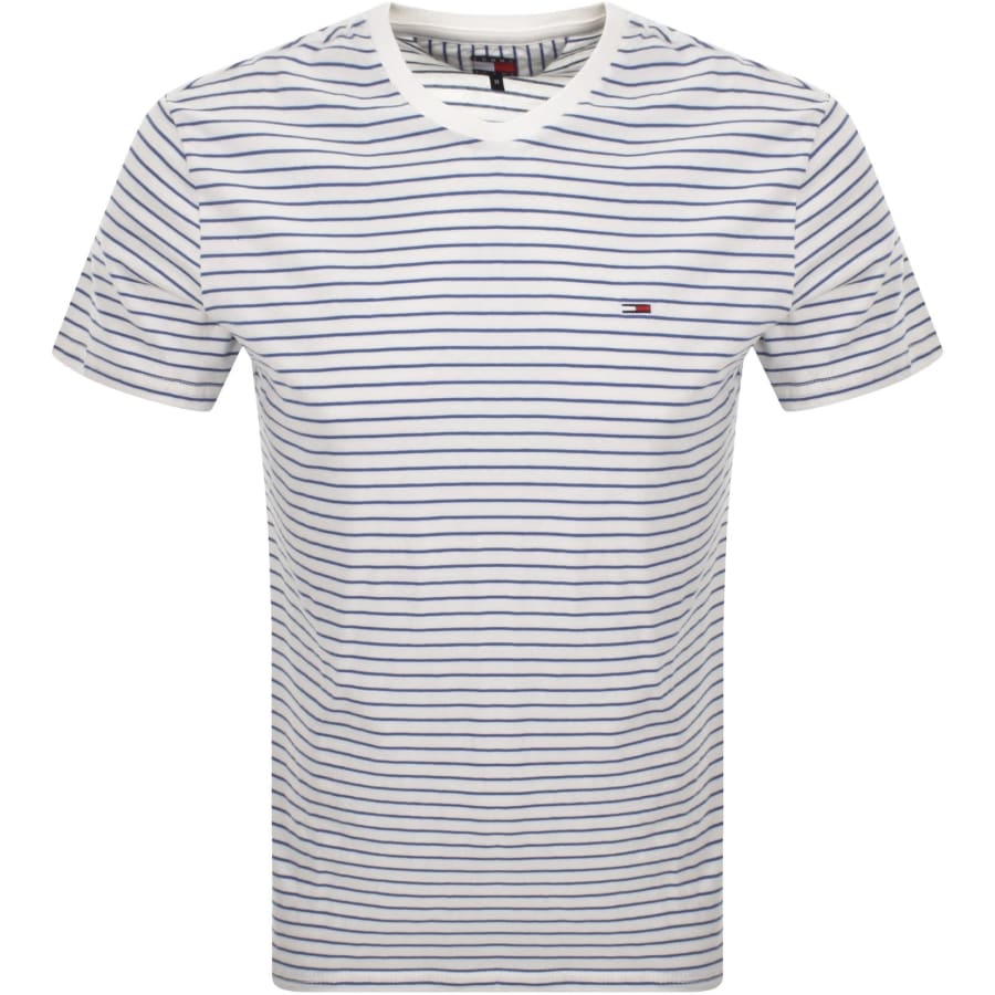 Image number 1 for Tommy Jeans Slim Fit Stripe T Shirt Ecru