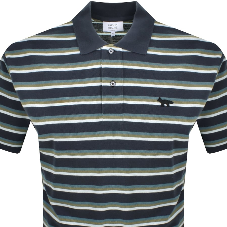 Image number 2 for Maison Kitsune Stripe Fox Polo T Shirt Blue