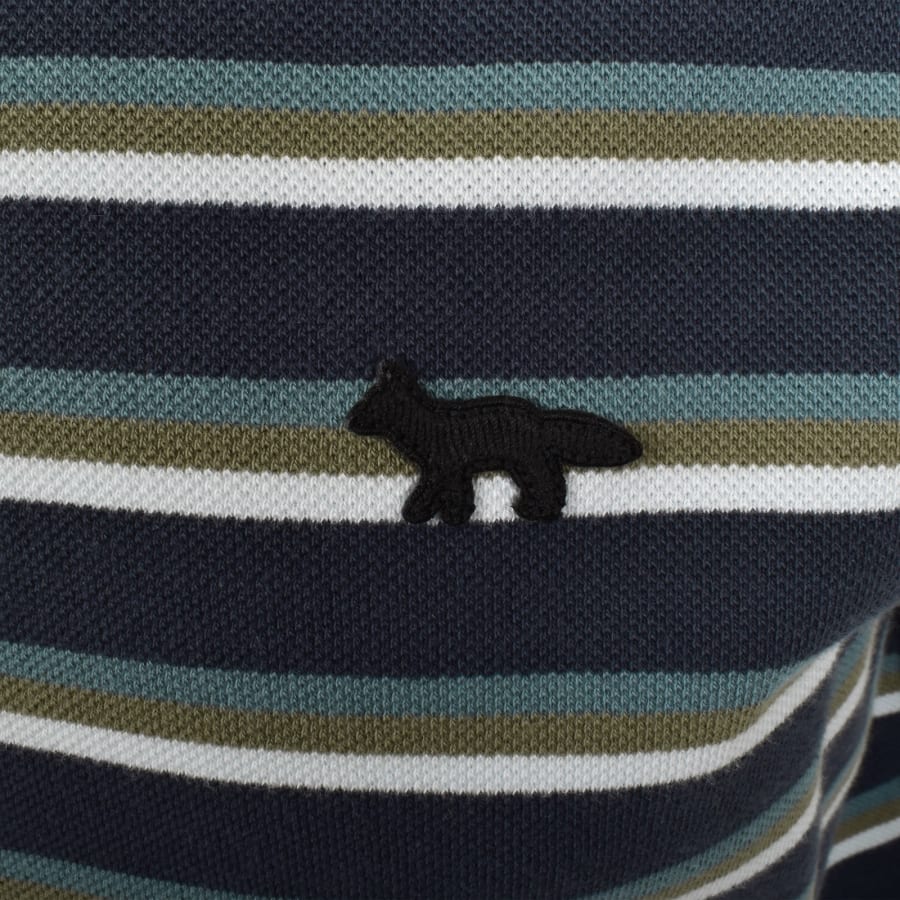 Image number 3 for Maison Kitsune Stripe Fox Polo T Shirt Blue