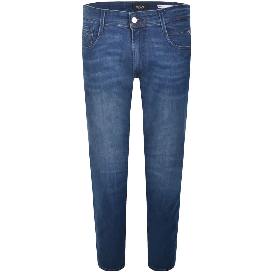 Image number 2 for Replay Anbass Slim Fit Mid Wash Jeans Blue