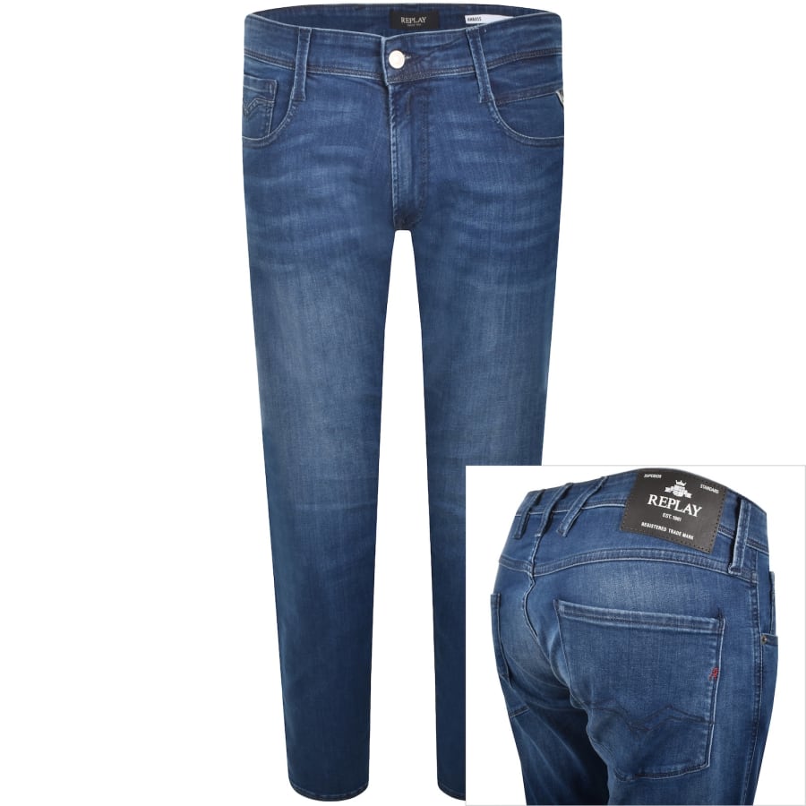Image number 1 for Replay Anbass Slim Fit Mid Wash Jeans Blue