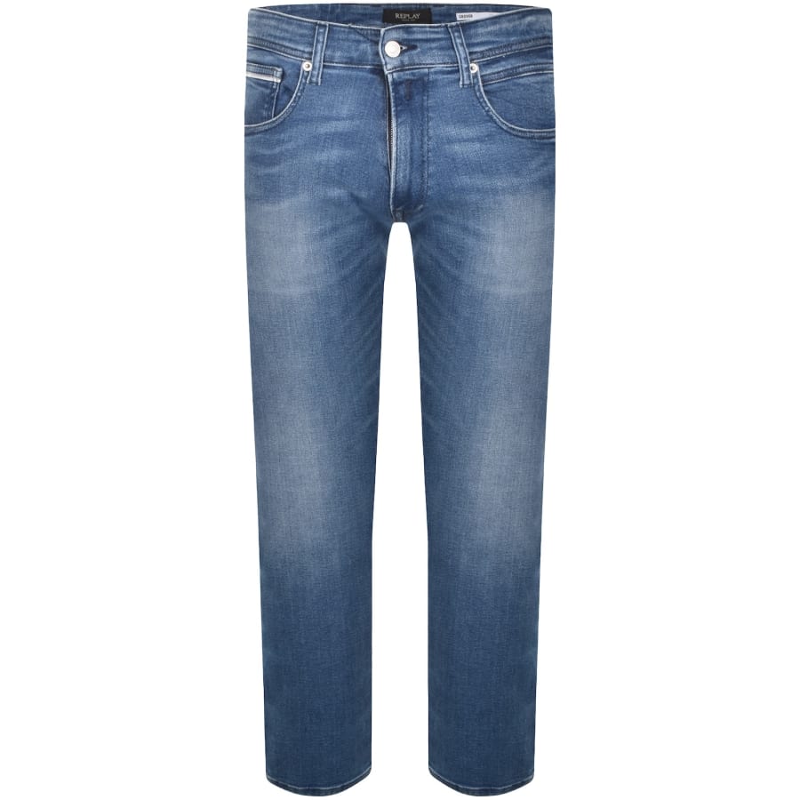 Image number 2 for Replay Grover Straight Fit Mid Wash Jeans Blue