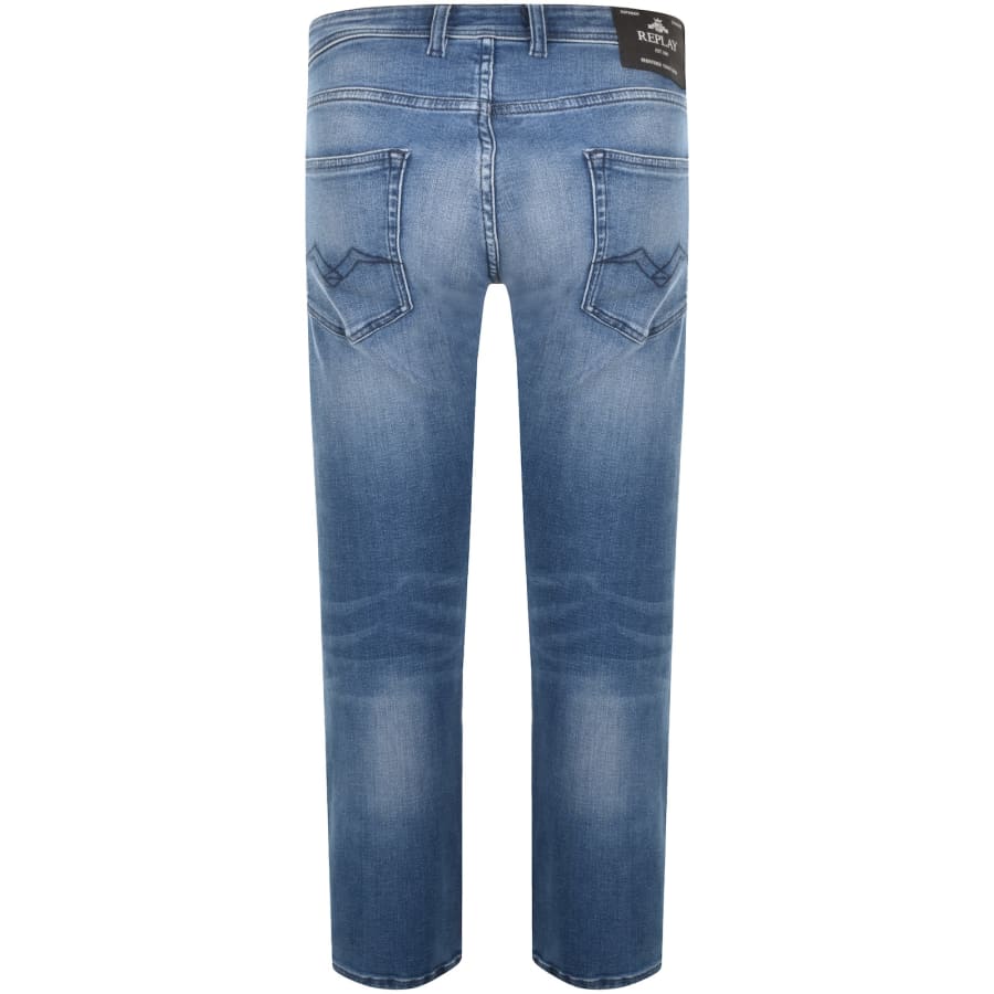 Image number 3 for Replay Grover Straight Fit Mid Wash Jeans Blue