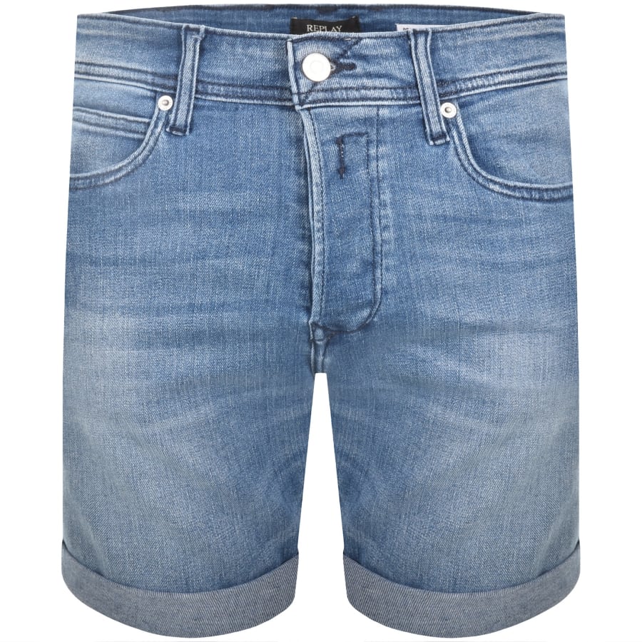 Image number 2 for Replay Denim Shorts Mid Wash Blue