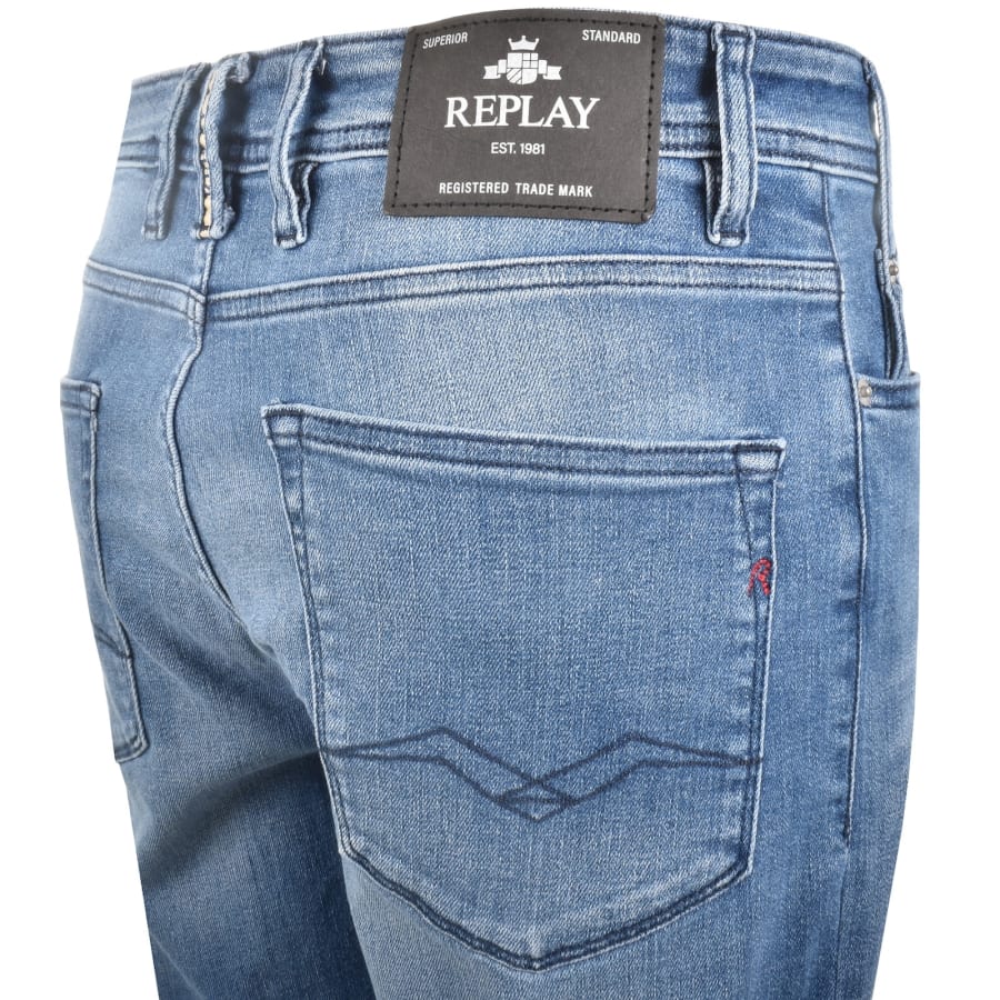 Image number 4 for Replay Denim Shorts Mid Wash Blue