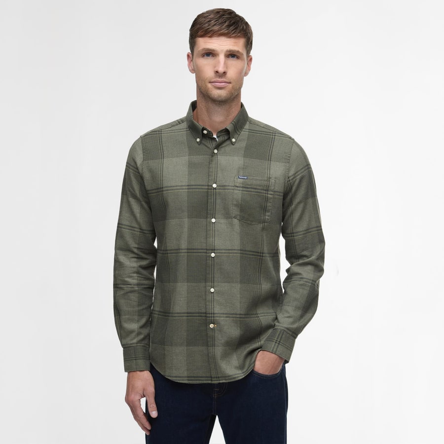 Image number 5 for Barbour Heaney Checked Tailored Shirt Olive