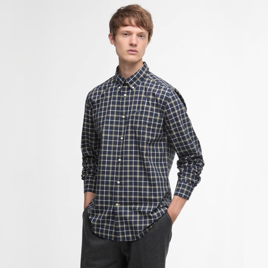 Image number 5 for Barbour Bramham Checked Tailored Shirt Navy