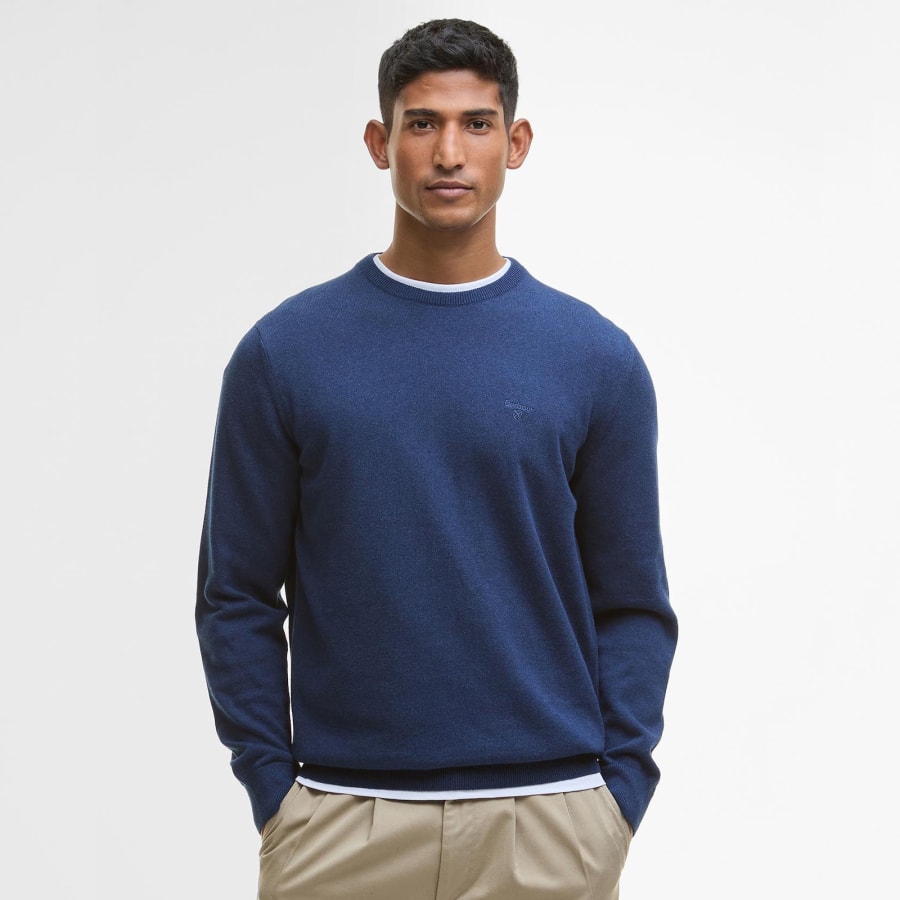 Image number 4 for Barbour Pima Cotton Knit Jumper Marl Blue