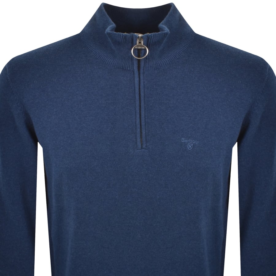 Image number 2 for Barbour Half Zip Knit Jumper Inky Marl Blue