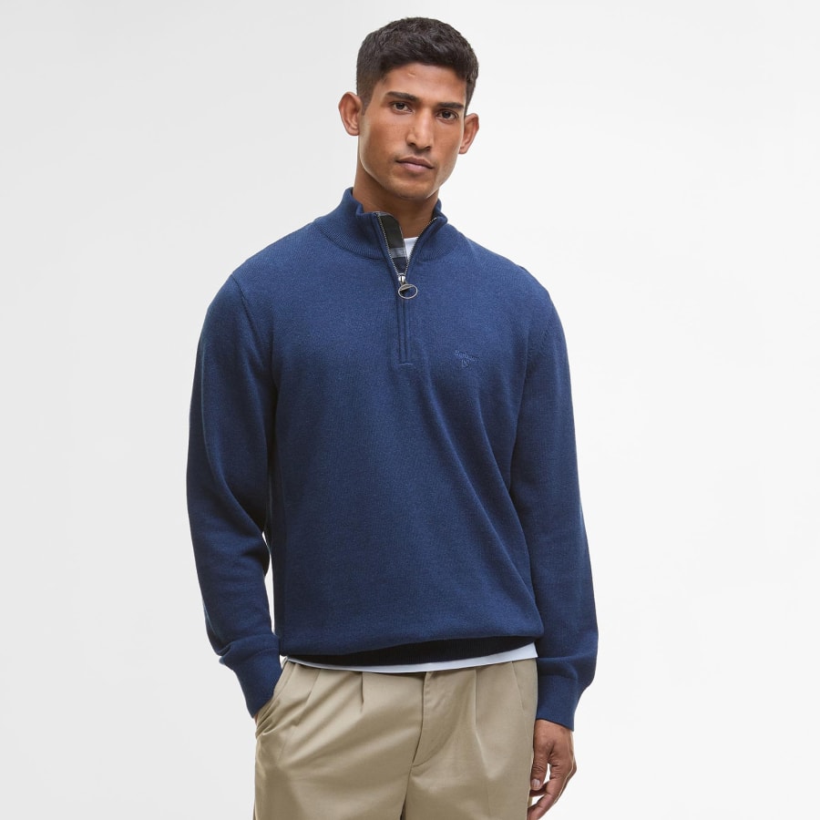 Image number 5 for Barbour Half Zip Knit Jumper Inky Marl Blue