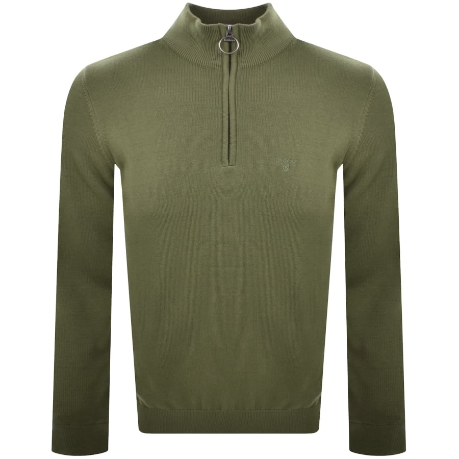 Image number 1 for Barbour Half Zip Knit Jumper Green