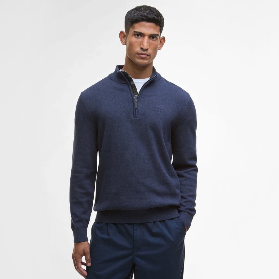Image number 6 for Barbour Avoch Half Zip Knitted Jumper Navy