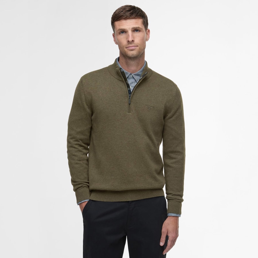 Image number 6 for Barbour Avoch Half Zip Knitted Jumper Green