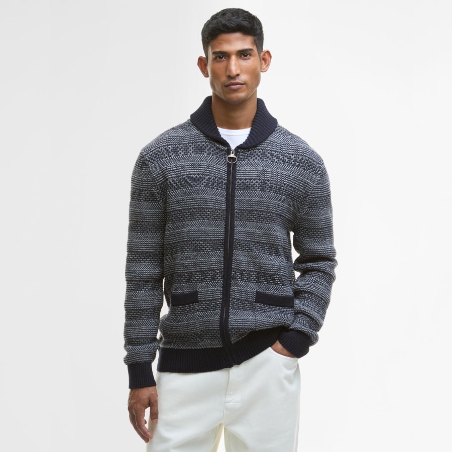 Image number 5 for Barbour Helmsley Full Zip Knitted Jumper Navy