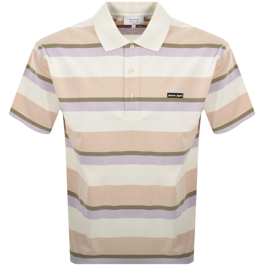 Image number 1 for Maison Kitsune Stripe Polo T Shirt Cream