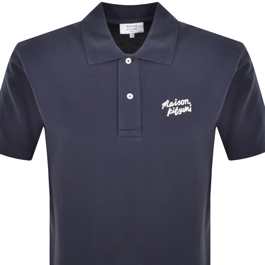 Image number 2 for Maison Kitsune Handwriting Polo T Shirt Navy