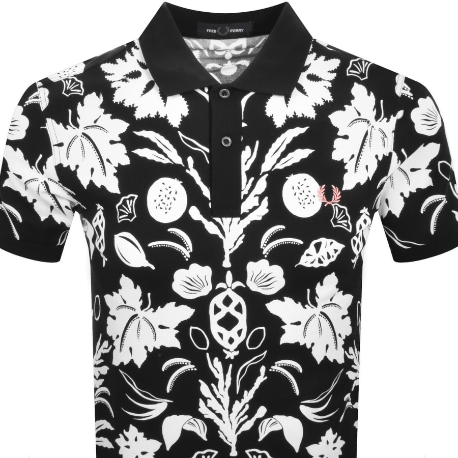 Image number 2 for Fred Perry Print Polo T Shirt Black