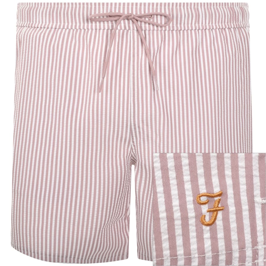 Image number 1 for Farah Colbert Seersucker Stripe Swim Shorts Pink