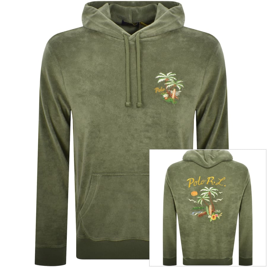 Image number 1 for Ralph Lauren Towelling Hoodie Tree Green
