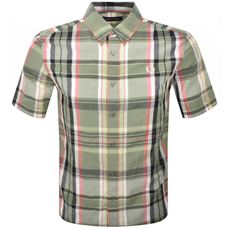 Image number 1 for Fred Perry Short Sleeved Madras Check Shirt Green