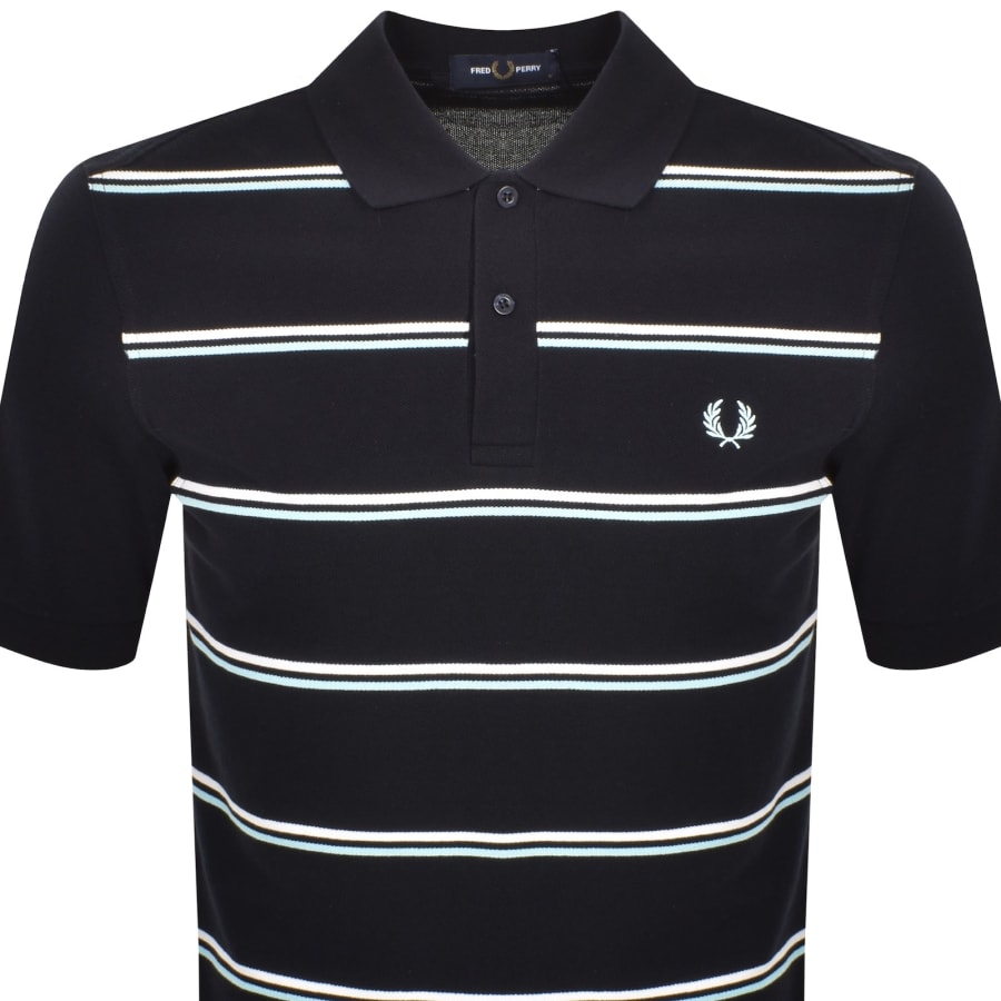 Image number 2 for Fred Perry Striped Polo T Shirt Navy