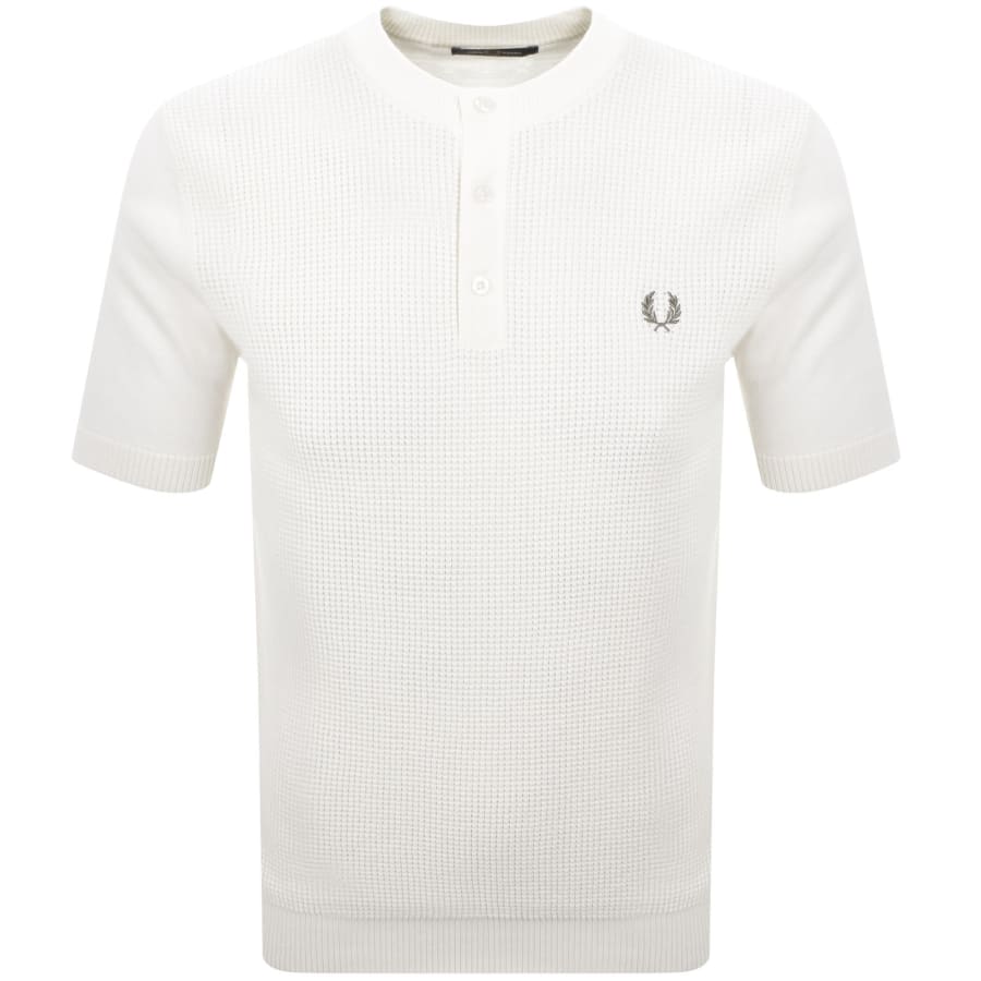 Image number 1 for Fred Perry Waffle Knit Henley Shirt Cream