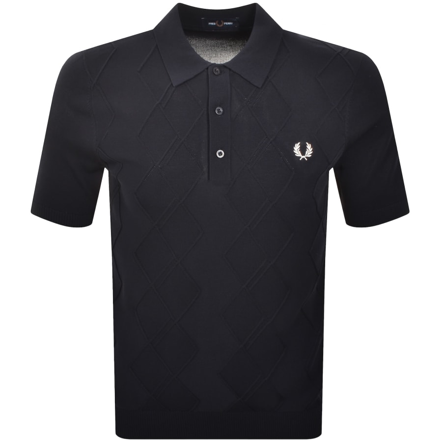 Image number 1 for Fred Perry Cable Knit Polo T Shirt Navy