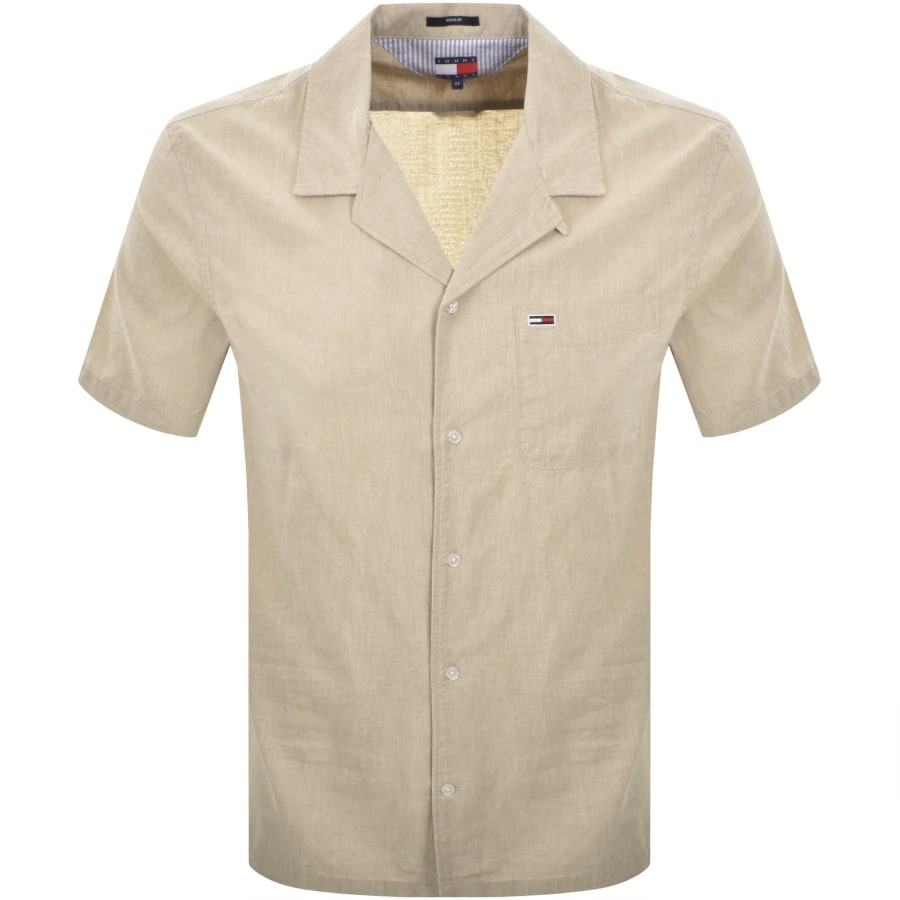 Image number 1 for Tommy Jeans Linen Camp Shirt Beige