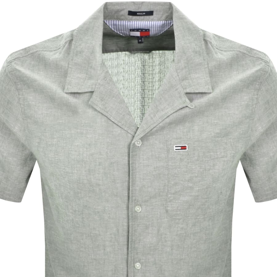 Image number 2 for Tommy Jeans Linen Camp Shirt Green