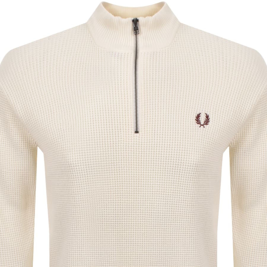 Image number 2 for Fred Perry Half Zip Waffle Knit Jumper Ecru