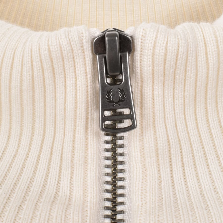 Image number 4 for Fred Perry Half Zip Waffle Knit Jumper Ecru