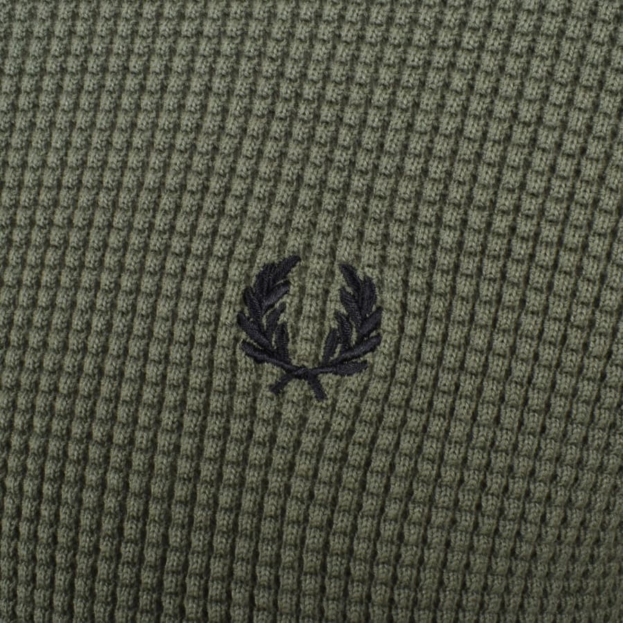 Image number 3 for Fred Perry Half Zip Waffle Knit Jumper Green