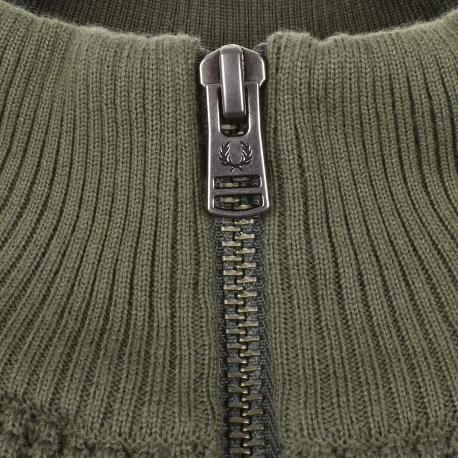 Image number 4 for Fred Perry Half Zip Waffle Knit Jumper Green