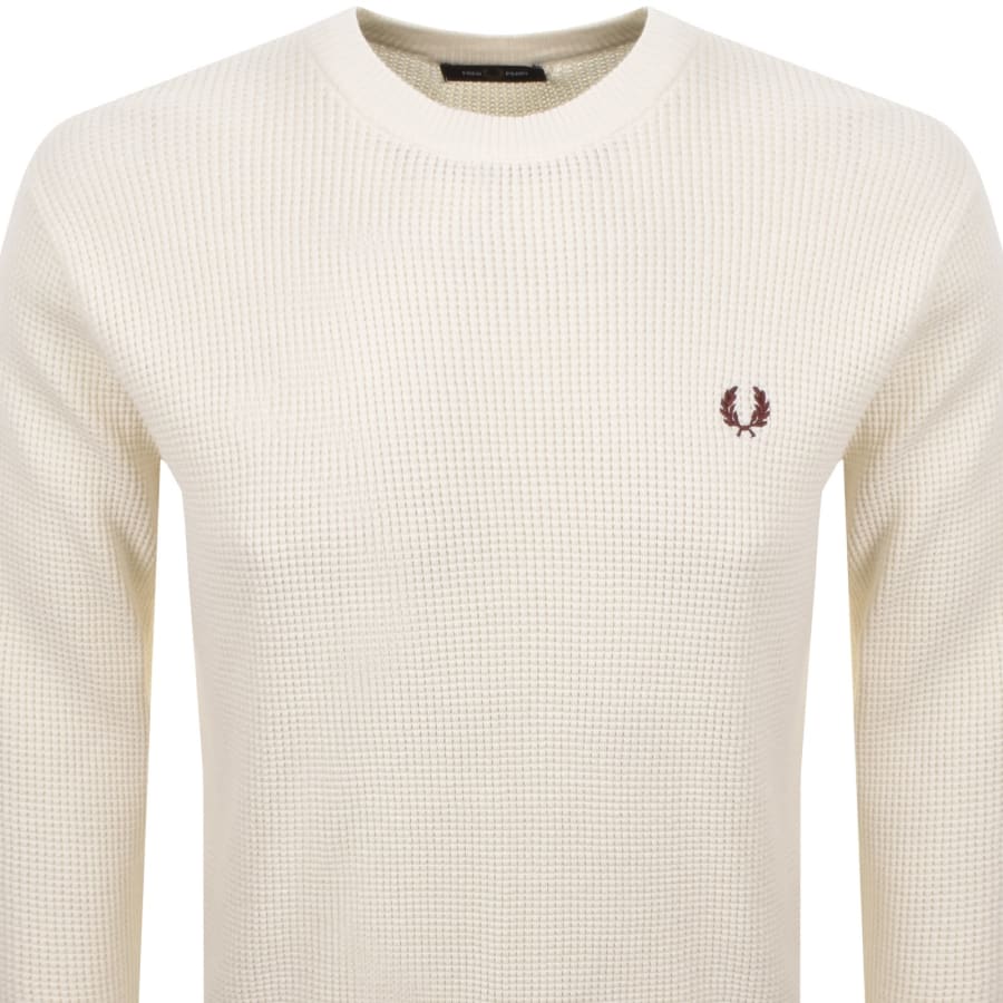 Image number 2 for Fred Perry Waffle Stitch Knit Jumper Ecru