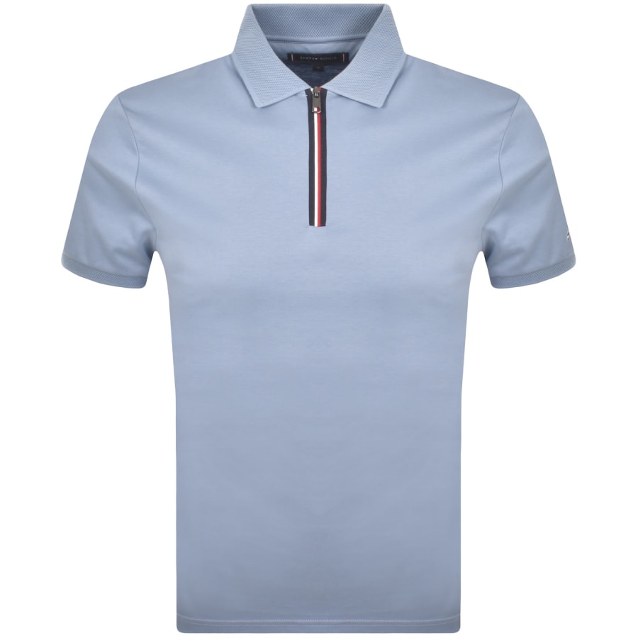 Image number 1 for Tommy Hilfiger Interlock Zip Polo T Shirt Blue