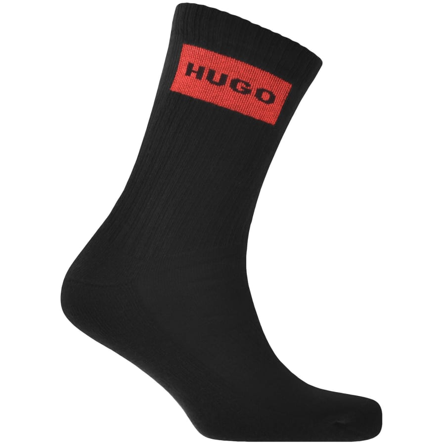 Image number 2 for HUGO 3 Pack Rib Label Logo Socks Black