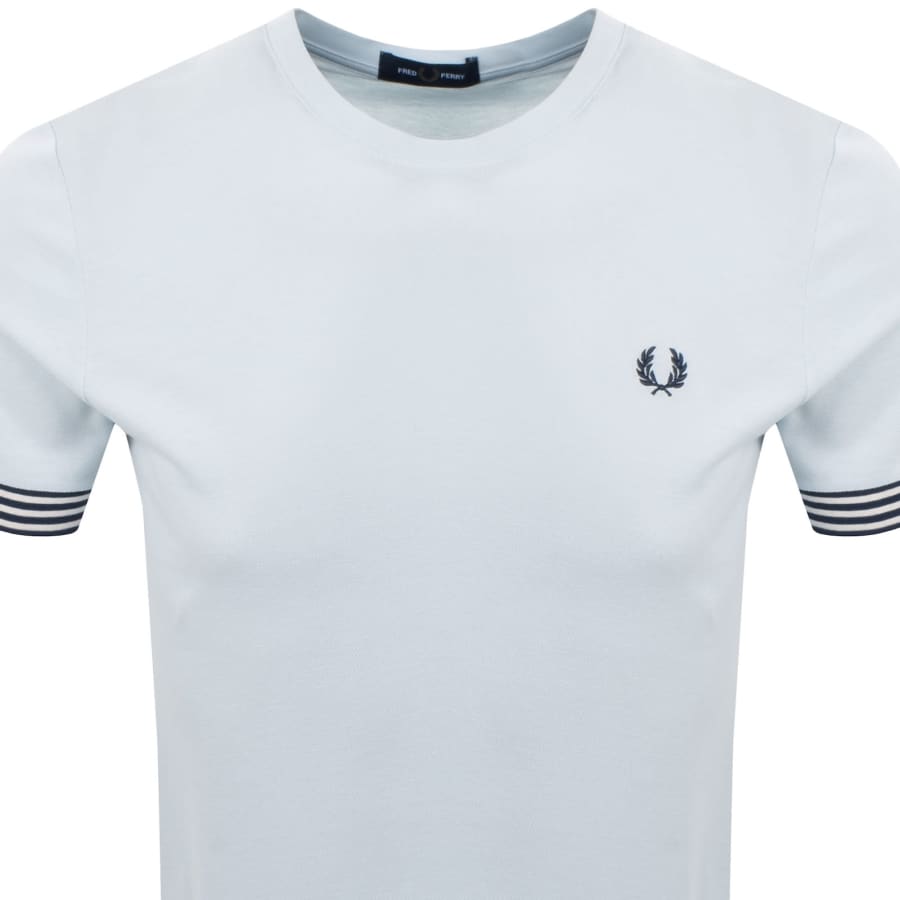 Image number 2 for Fred Perry Striped Cuff T Shirt Blue
