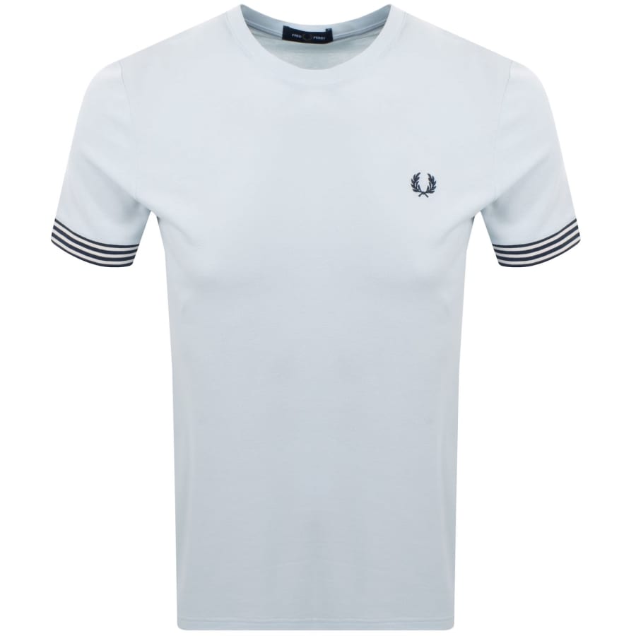 Image number 1 for Fred Perry Striped Cuff T Shirt Blue