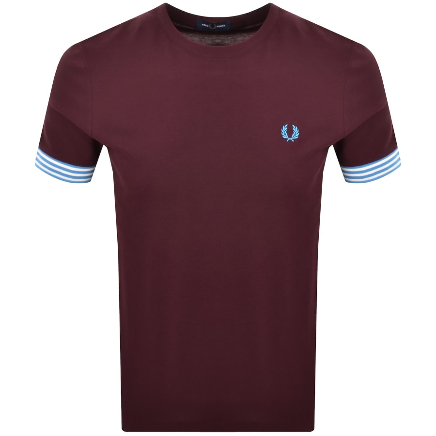 Image number 1 for Fred Perry Striped Cuff T Shirt Oxblood